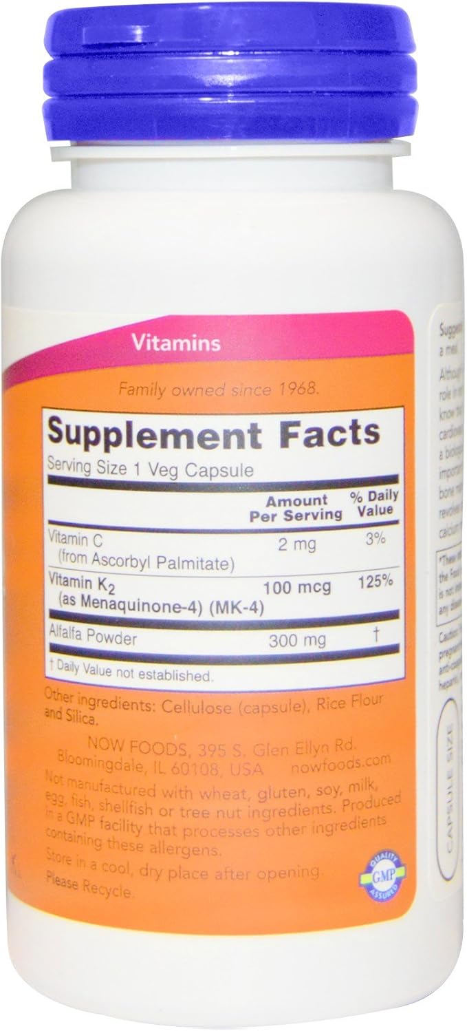 NOW Foods Vitamin K-2,100mcg, 100 caps (Pack of 2)