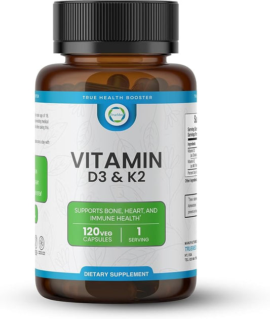 Vitamin D3 & K2 Supplement – High-Potency D3 5000 IU + K2 MK7 – Supports Bone, Heart & Immune Health – Calcium Absorption & Cardiovascular Wellness – 120 Vegan Capsules