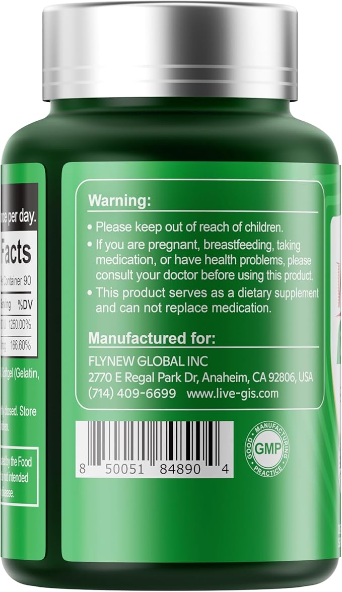 Vitamin D3 K2 Softgels, D3 10000 IU with K2 (MK-7) 200 mcg with Coconut Oil Softgels, Easy to Swallow 2 in 1 Vitamins D & K, Supports Calcium Absorption, Immune and Heart Health - 90 Counts