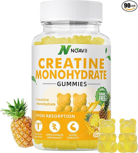 Creatine Monohydrate Gummies 5000mg for Men & Women, Chewables Creatine Monohydrate for Muscle Strength, Muscle Builder, Energy Boost, Pre-Workout Supplement(90 Count)-Pineapple