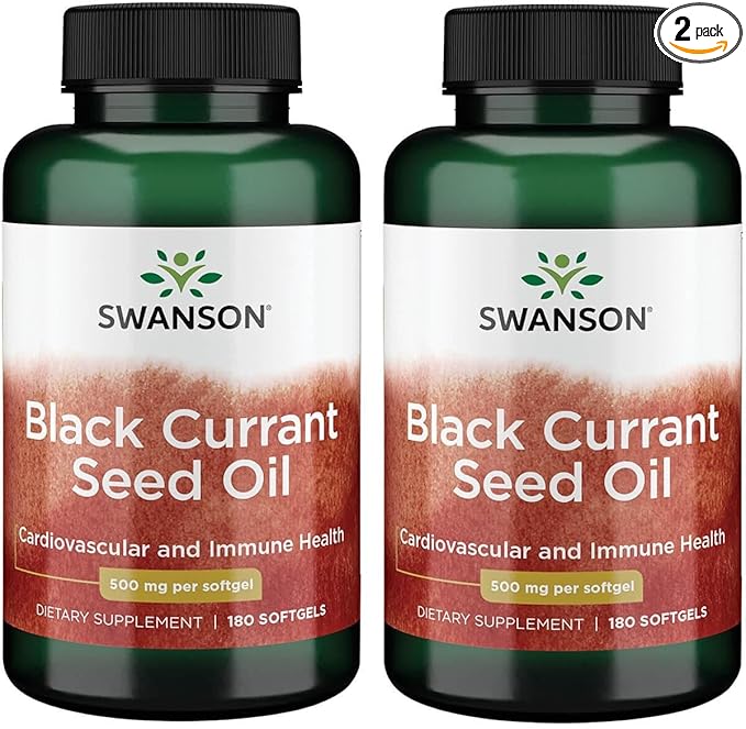 Swanson Black Currant Seed Oil - Herbal Supplement Promoting Immune System & Heart Health Support - Natural Formula Supporting Joints Health - (180 Softgels, 500mg Each) (2 Pack)