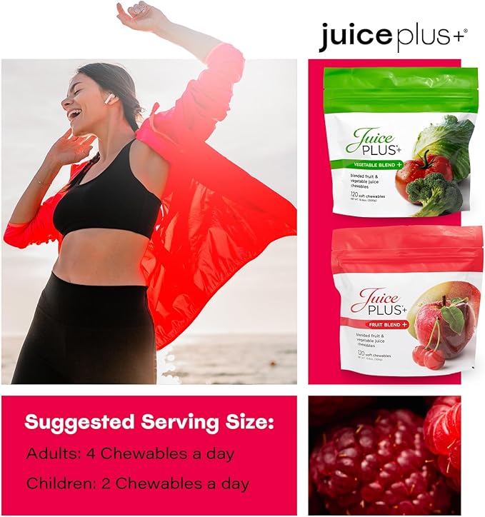 JuicePlus+ Fruit & Vegetable Blend Soft Chews - Tasty Vegan Fruit and Veggie Gummy Vitamins for Adults & Kids - 4 Month Supply (4 Pouches, 30 Chews Each)