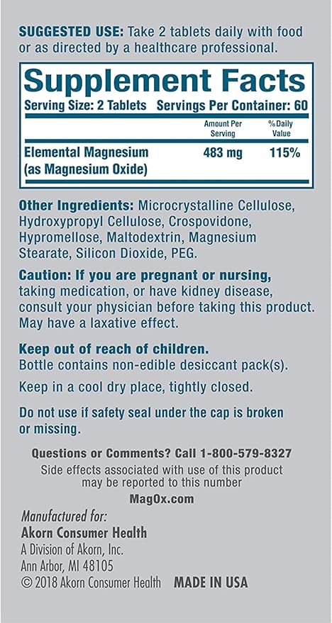 Mag-Ox 400 Magnesium Supplement - 120 Tablets, Pack of 4