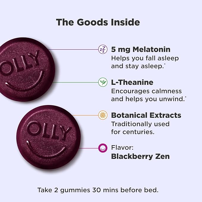OLLY Extra Strength (5mg) & Regular Strength (3mg) Melatonin Sleep Gummies with L-Theanine, 120 Count Blackberry Flavor