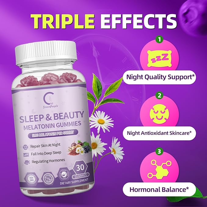 GPGP GreenPeople Women's Melatonin Gummies 5Mg with Ashwagandha, L-Theanine & Collagen, Sleep Aid Extended Release Formula, Sleep Gummies for Adults, Non-GMO & Gluten-Free, Berry Flavor 30-Day Supply