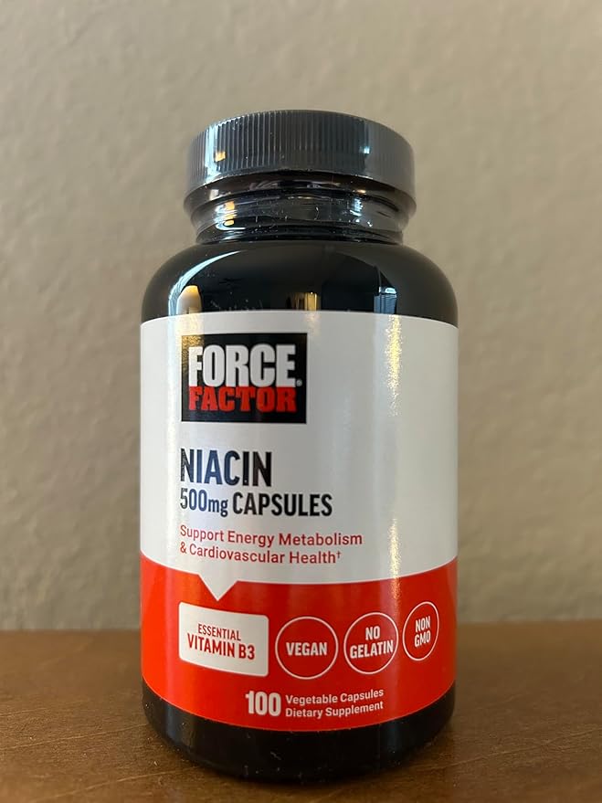 FORCE FACTOR Niacin Vitamin B3 to Support Cellular Energy and Cardiovascular Health, Niacin 500mg Heart-Health Supplement, Vegan, No Gelatin, Non-GMO, 100 Vegetable Capsules