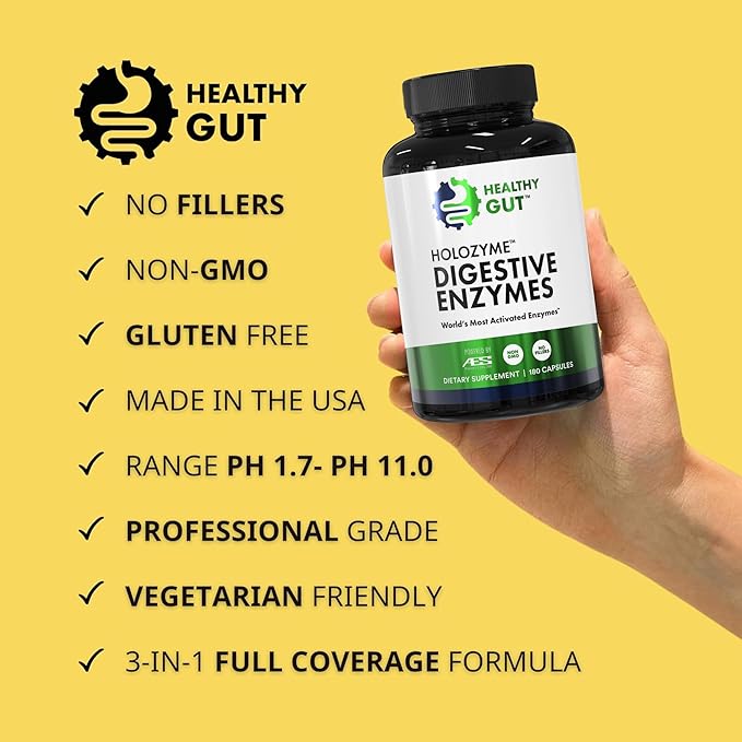 HoloZyme Max Strength Digestive Enzymes | Prevents Bloating, Gas, & Indigestion w/Protease, Amylase, Lipase, Lactase, and More | 90 Servings