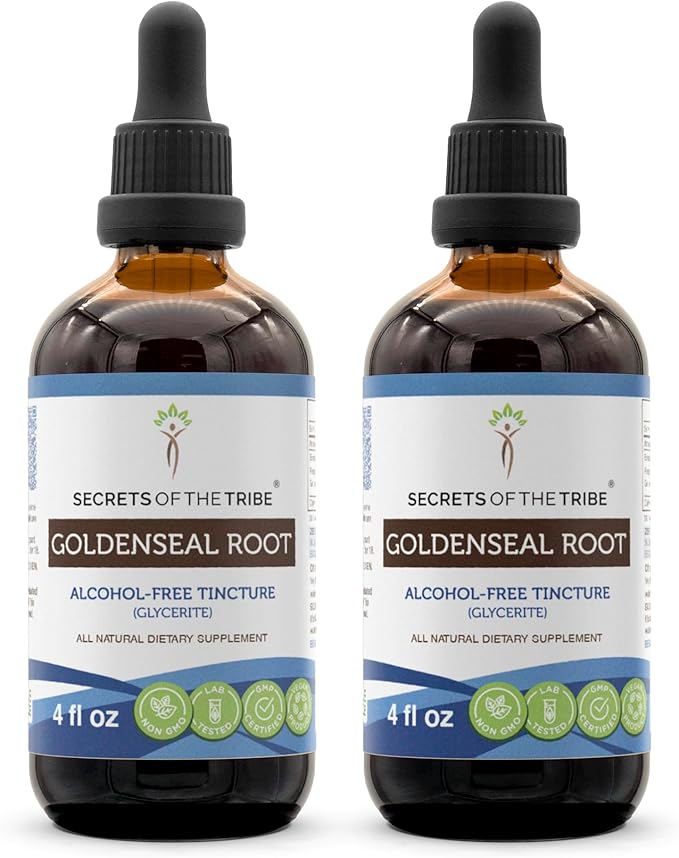 Secrets of the Tribe Goldenseal Alcohol-Free Liquid Extract, Goldenseal (Hydrastis Canadensis) Dried Root Tincture Supplement (2x4 FL OZ)
