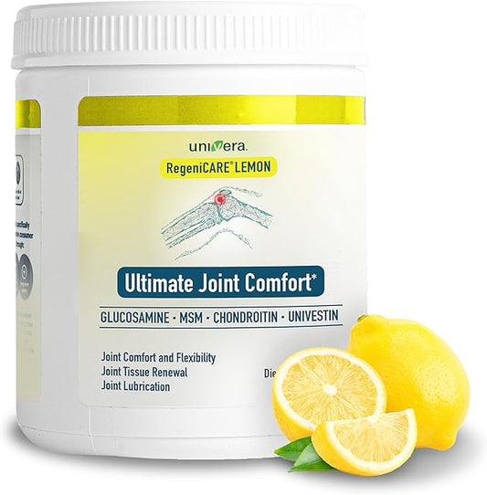 Univera RegeniCARE Canister, Glucosamine, Chondroitin, MSM, Univestin, Restores Cartilage, Supports Joint Comfort + Mobility + Flexibility, FSA HSA Eligible with 30-Day Supply (Lemon Flavor)