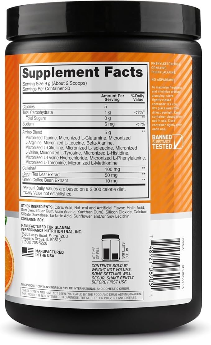 Optimum Nutrition New Flavor Amino Energy - Pre Workout with Green Tea, BCAA, Amino Acids, Keto Friendly, Green Coffee Extract, Energy Powder - Citrus Spritz, 30 Servings (Packaging May Vary)