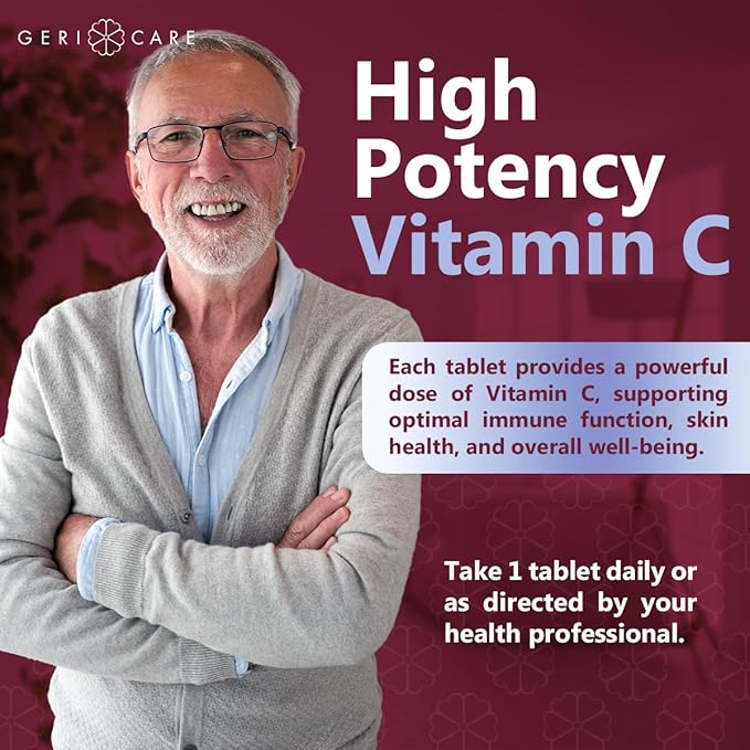 GeriCare Vitamin C 1000 mg – High Potency 100 Tablets – Supports Immune Function, Enhances Skin Care with Collagen Production, Aids in Iron Absorption, and Vascular System Health