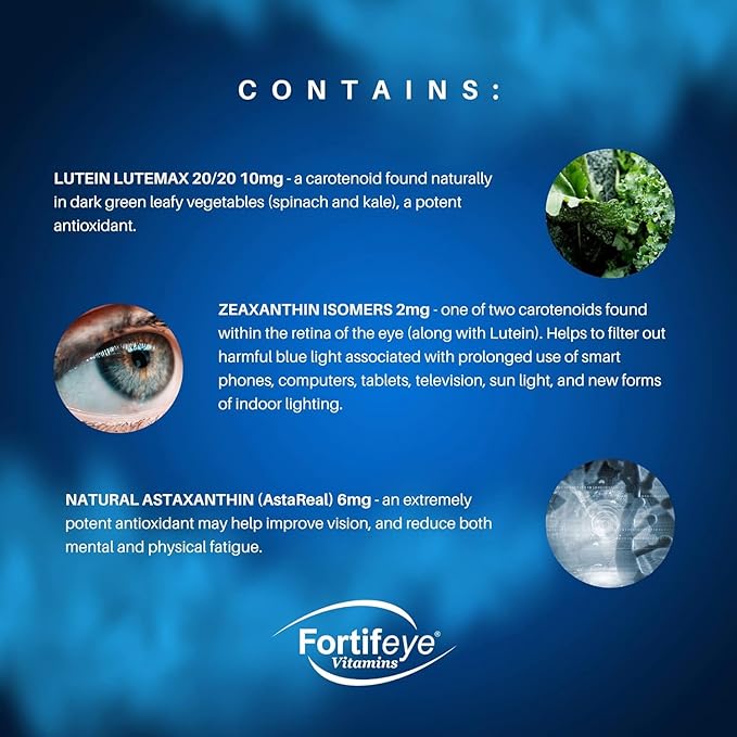 Fortifeye Focus Eye Care Supplement | Triple Carotenoid Including Astaxanthin, Lutein, and Zeaxanthin | 90 Softgel Capsules