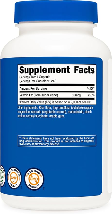Nutricost Vitamin D2 Supplement (2000 IU) 240 Capsules - Vegan, Non-GMO, Gluten-Free, Third-Party Tested