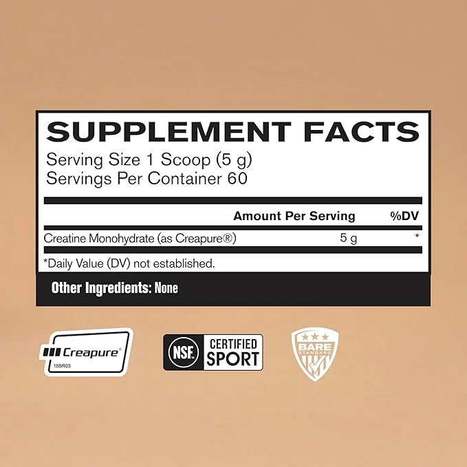 BARE PERFORMANCE NUTRITION, BPN Pure Creatine Monohydrate Powder by Creapure, 5g of Creatine per Serving, Supports Muscle Growth, Unflavored Creatine Powder, 60 Servings
