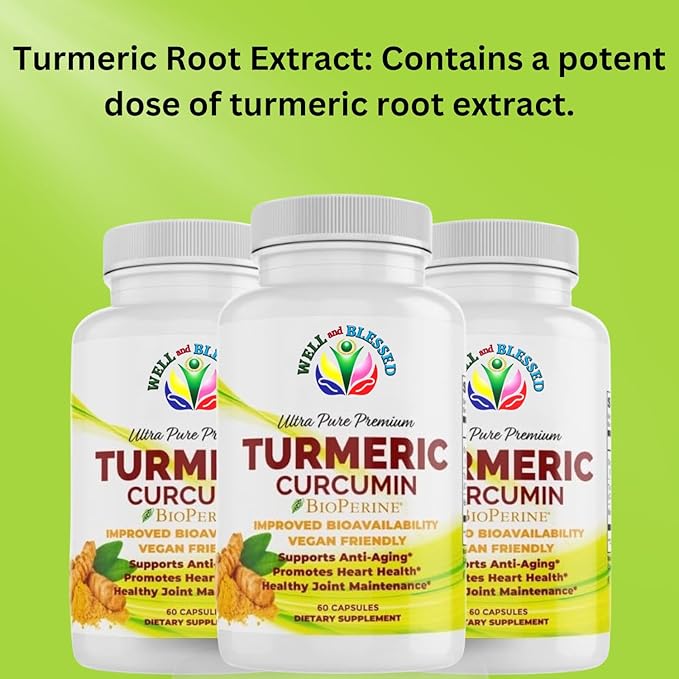 Turmeric Curcumin Supplement with BioPerine - 60 Capsules - Organic Turmeric Root Extract - Vegan Friendly, Enhanced Absorption, Daily Joint and Heart Support