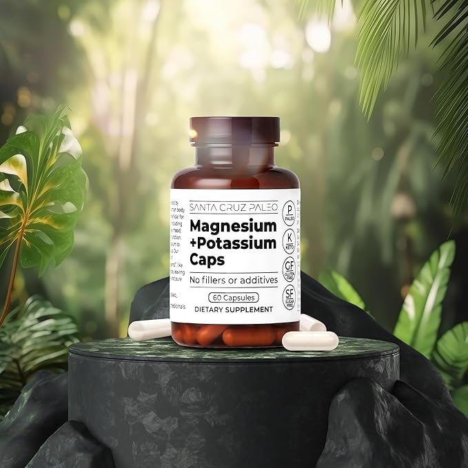 Santa Cruz Paleo Magnesium Potassium Capsules, Magnesium Glycinate and Potassium Citrate, Gluten Free, Keto, Sugar Free, Paleo, for Overall Health, Brain, Muscle, Bone and Energy Support, 60 Capsules