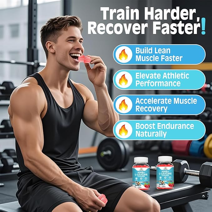 HMB & L-Leucine Gummies 4000mg (60 Count) - Sugar Free, Vegan, Non-GMO, Gluten Free - Supports Muscle Growth, Recovery & Endurance for Men, Women & Elder - Raspberry Flavor