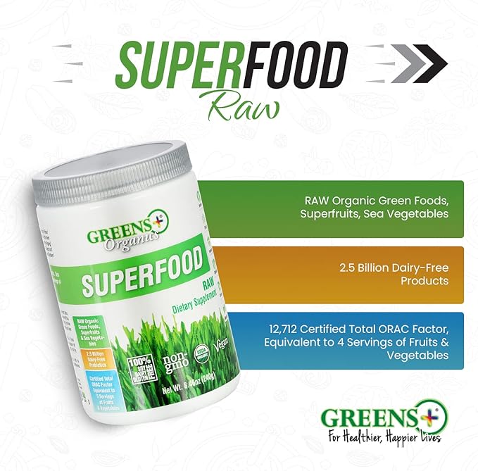 Greens+ Organic Reds Superfood Powder Organic RAW Superfood Powder Immune Support Energy Boost, Nutrition, Vibrant Health, Dietary Supplement, Vegan, Soy/Dairy/Gluten Free