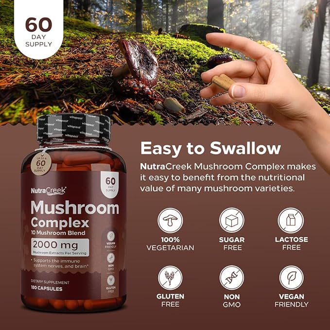 Mushroom Complex | Cordyceps Mushroom, Reishi, Shiitake, Maitake and Lions Mane Supplement. A 10-Mushroom Supplement to Support Your Mind and Body | 180 Mushroom Capsules