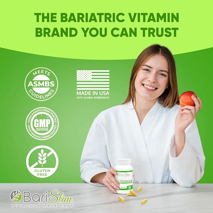 BariSlim Once Daily Bariatric Multivitamin Capsule - Iron-Free Formula - Bariatric Vitamin and Supplement for Post Surgery, Including Gastric Bypass and Gastric Sleeve | 90-Day Supply