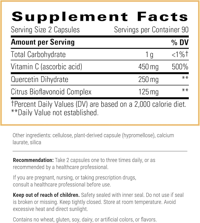 Integrative Therapeutics Vitamin C with Quercetin - Antioxidant Vitamin C Supplement for Immune Support* - Immune Health Supplement for Men & Women* - Vegan - 180 Capsules