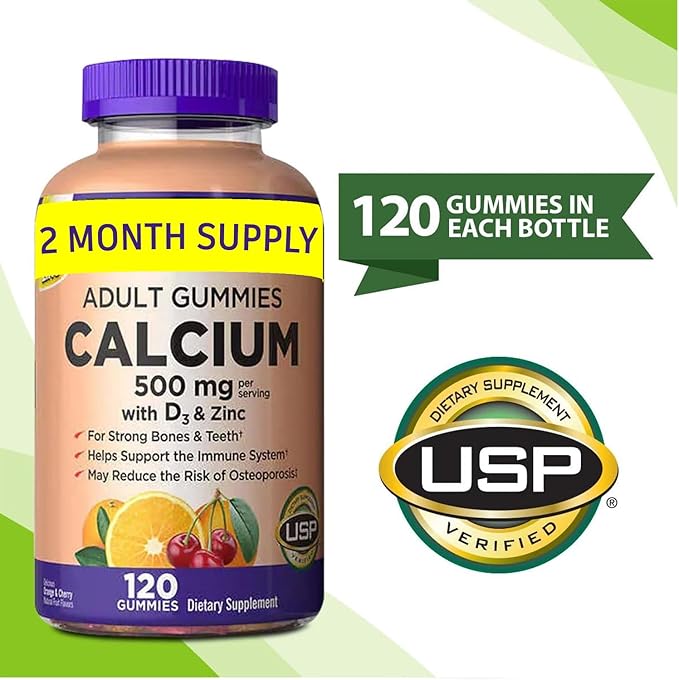 Calcium Gummies 500 mg with D3 & Zinc, Bone Health, 120 Gummies (1 Pack) Bundle with Exclusive Vitamins & Minerals - A to Z - Better Idea Guide