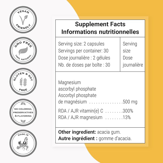 Supersmart - Asc2P 500 mg Per Day (Magnesium Ascorbyl Phosphate) - Anti-Aging & Antioxidant Supplement - Powerful Form of Vitamin C | Non-GMO & Gluten Free - 60 Vegetarian Capsules
