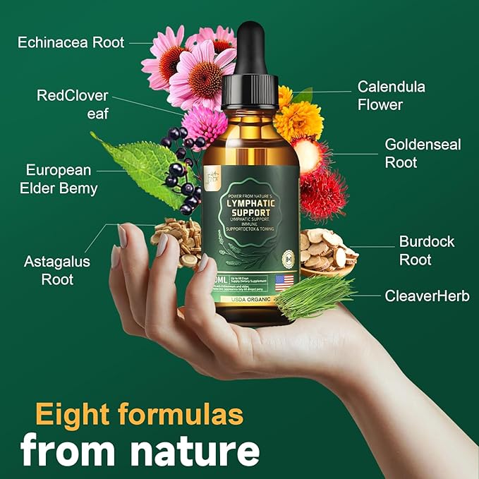 Lymphatic Drainage Drops, Herbal Supplements-Echinacea,Elderberry,Astragalus-Immune Support,Anti Inflammatory,Lymphatic Detoxd&Cleanse
