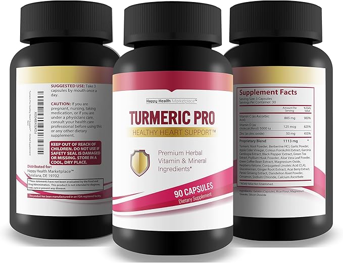 Turmeric Pro Healthy Heart Support - Our Best Healthy Heart Support Plus Turmeric Formula - Healthy Heart Supplements for Men & Women with Berberine Turmeric Ginger & More! - Heart Health Supplements