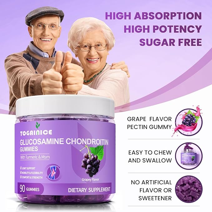 Joint Support Gummies with Glucosamine Chondroitin, Sugar Free, 1500mg Extra Strength with MSM & Turmeric (90 Count)