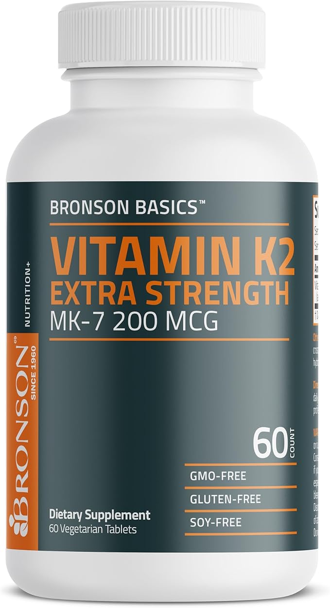 Bronson Vitamin K2 MK-7 200mcg Extra Strength, 60 Vegetarian Tablets