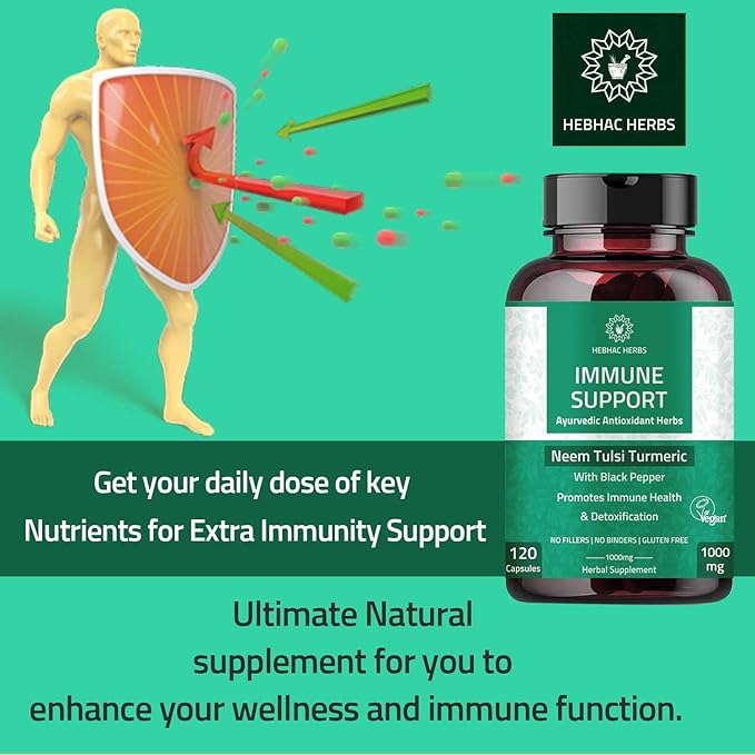 Immune Support Capsules - Immunity Support Supplement 120 Capsules Made with Organic Neem, Tulsi, Amla & Turmeric, Enhance Wellness and Immune Function.