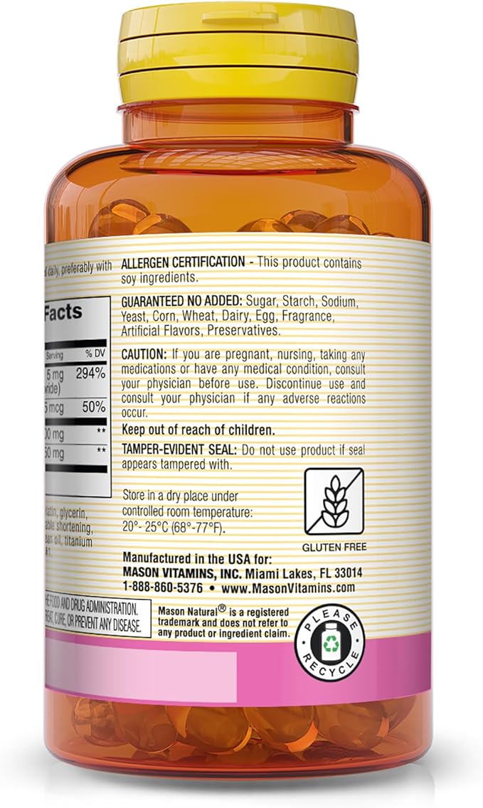 MASON NATURAL Lecithin with Kelp/Vitamin B6 plus Apple Cider Vinegar - Dual Action Formula, Healthy Energy Metabolism, Promotes Liver and Reproductive Health, Promotes General Wellness, 100 Softgels