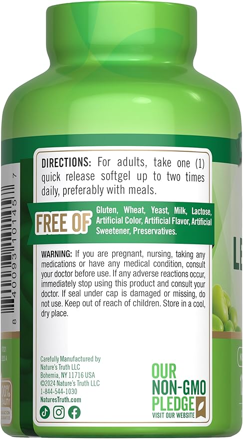 Nature's Truth Ultra Soy Lecithin 1200 mg | 120 Softgels | Non-GMO, Gluten Free Supplement
