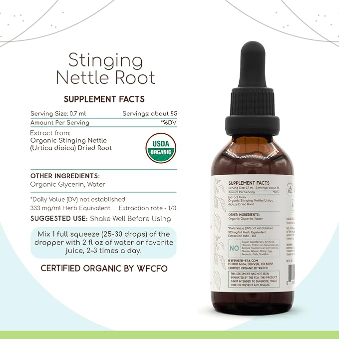 Stinging Nettle Root B60 USDA Organic Tincture | Alcohol-Free Extract, High-Potency Herbal Drops | Certified Organic Stinging Nettle (Urtica dioica) Dried Root (2 oz)