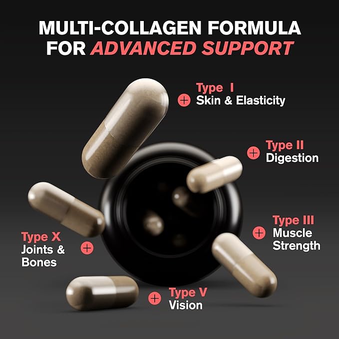 Collagen Pills 1800 mg - Multi Collagen Supplements (Types I, II, III, V & X) Grass Fed Non GMO Collagen Peptides Pills for Hair, Skin and Joints - Hydrolyzed Collagen Protein Powder for Women and Men