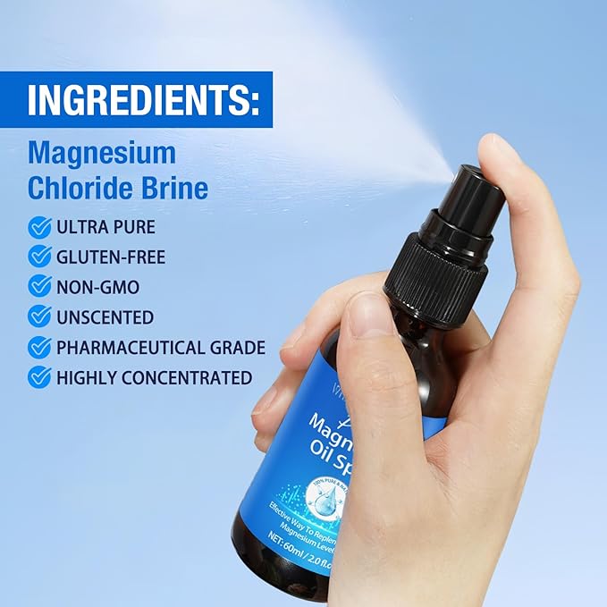 Pure Magnesium Oil Spray Organic Natural Magnesium Spray Glass Bottle, Easy to Absorb and Use, Magnesium Oil Spray for Feet 2Pack