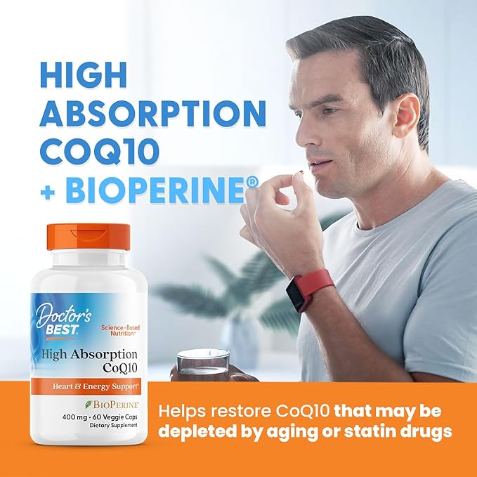 Doctors Best High Absorption CoQ10, Heart & Energy Support, USP Verified, Naturally Fermented CoQ10, Non-GMO, Gluten Free, Soy Free, Vegan 60 Veggie Caps