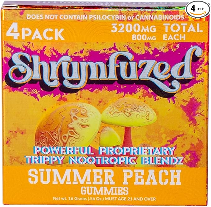 Proprietary Nootropic Gummy 3200mg - Lion's Mane, Reishi, Chaga, and Cordycep Nootropic Tripee Mushroom Blend (4, Summer Peach)