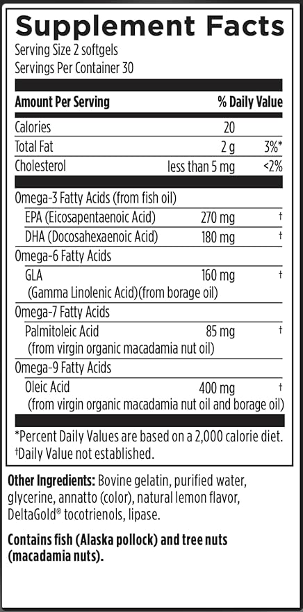 Designs for Health OmegAvail Synergy - Omega Complex for Adults - Omega 3-6-7-9 Fatty Acids from Borage and Macadamia Oil + Triglyceride (TG) Fish Oil with DHA & EPA (60 Softgels)