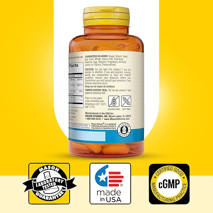 MASON NATURAL Glucosamine Chondroitin 1500/1200 3 Per Day with Vitamin C - Supports Joint Health, Improved Flexibility and Mobility*, 60 Capsules