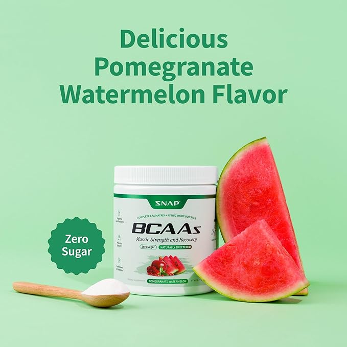 Snap BCAA Powder Essential Amino Energy Supplement with Nitric Oxide Booster - Watermelon Flavor - Pre Workout Powder, Recovery Supplements Post Workout, Muscle Strength & Performance (30 Servings)