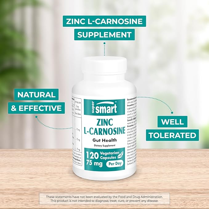 SuperSmart Zinc L-Carnosine 75mg per Day (Well-Tolerated) - Zinc Carnosine Supplement | Non-GMO & Gluten Free - 120 Vegetarian Capsules