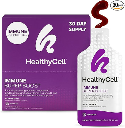 Healthycell Immune Super Boost Daily Liquid Supplement - Immune Support Supplement for Adults with Echinacea, Elderberry, Vitamin C, Vitamin D, Calcium & Zinc - 30 Gel Packs