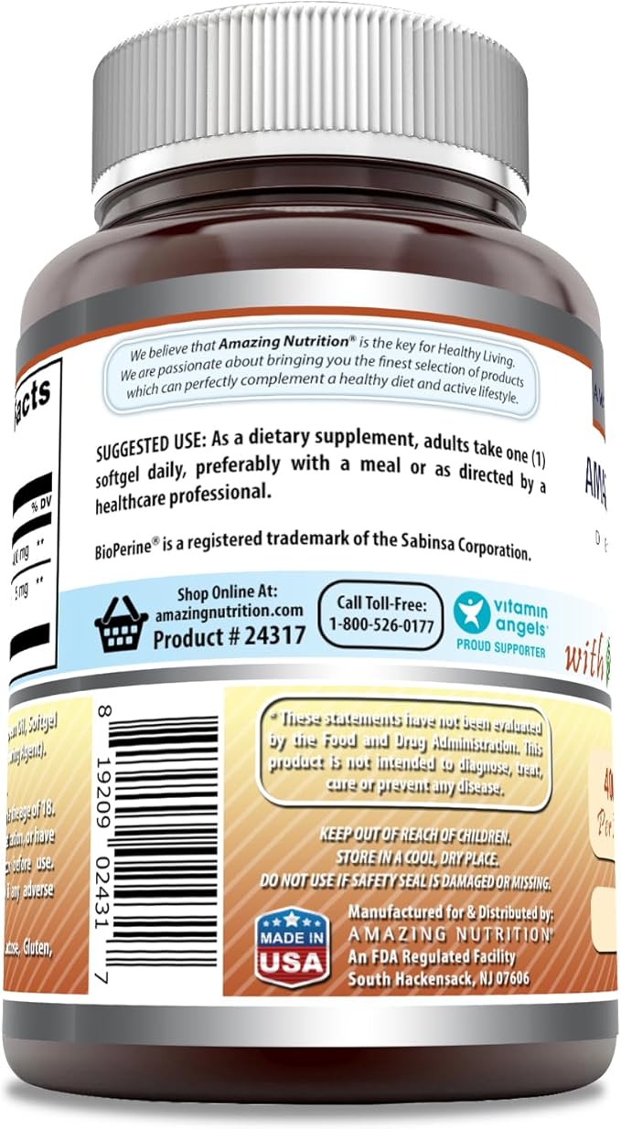 Amazing Formulas CoQ10 with Bioperine Supplement | 400 Mg Per Serving | 60 Softgels | Non-GMO | Gluten Free | Made in USA