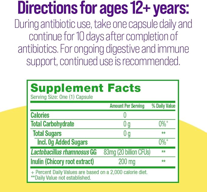 Culturelle Probiotics Ultimate Balance Probiotic for Use with Antibiotics - 20 Count – Probiotic Capsules Help Restore Good Bacteria Lost During Antibiotic Use & Contribute to A Healthy Immune System