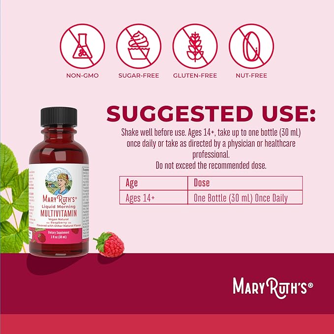 MaryRuth's Liquid Morning Multivitamin Travel Pack | Mens & Womens Multivitamin| Vitamin A C D E B6 B12 Biotin Zinc | Beauty | Immunity | Vegan | Non-GMO | Gluten Free | 1 oz | 16 Servings