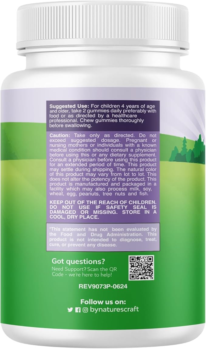 Natures Craft Tasty Kids Calcium Gummies - Vitamin D & Calcium Gummies for Children - Vitamin with & D for Muscle Bone Development Gelatin-Free Kosher Childrens 60ct (1 Pack)