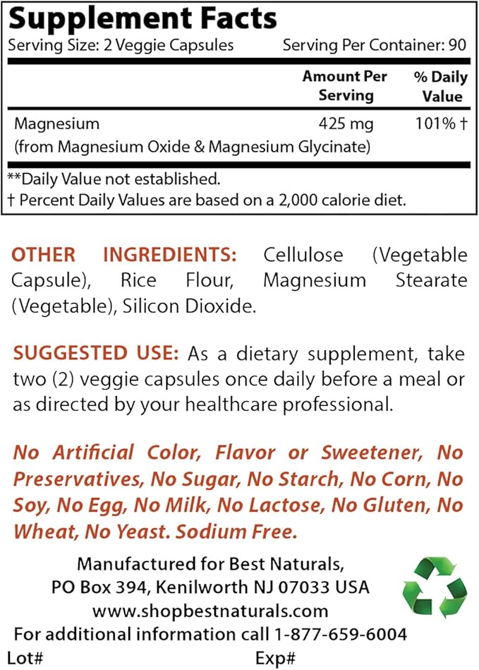 Best Naturals Artichoke Extract 10000 mg & Magnesium Glycinate 425 mg