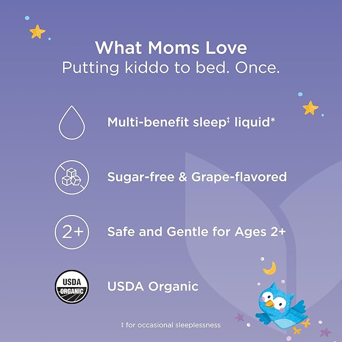 Hyland's Kids Melatonin-Free Organic Sleep Calm and Immunity Liquid, Sugar-Free, Promotes Sleep and Supports Immune Health, Ages 2 and up, Grape Flavor, 4 Fl. Oz.